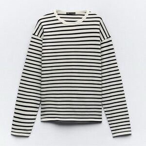 Zara Striped Black and White Long Sleeve Shirt
